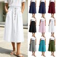 thumbnail image 1 of Smsaxvxz Womens Summer Skirts Casual Solid Front Button A-Line Drawstring Elastic Waist Midi Skirt with Pockets White 2XL, 1 of 8