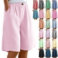 thumbnail image 1 of Smsaxvxz Womens Summer Striped Bermuda Fashion Drawstring Elastic Waist Casual Loose Wide Leg Pants With Pockets Pink 01 3XL, 1 of 5