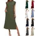 thumbnail image 1 of Smsaxvxz Womens Summer Tank Dresses Fashion Solid Crew Neck Sleeveless Sundress Casual Loose Beach Vacation Long Maxi Dress Army Green M, 1 of 8