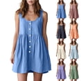 thumbnail image 1 of Smsaxvxz Womens Summer Tank Dresses Fashion Solid Round Neck Sleeveless Elastic Waist Casual Loose Beach Vacation Mini Dress Blue 3XL, 1 of 8