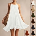 thumbnail image 1 of Smsaxvxz Womens Summer Tank Mini Dress Fashion Solid Crew Neck Sleeveless Ruffle Hem Flowy Casual Solid Loose Beach Sundress White S, 1 of 8