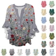 thumbnail image 1 of Smsaxvxz Womens Summer Tops Fashion Boho Floral Printed Button V Neck 3/4 Ruffle Sleeve Shirts Casual Loose Beach Blouse Tops B-04 M, 1 of 5