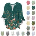 thumbnail image 1 of Smsaxvxz Womens Summer Tops Fashion Boho Floral Printed Button V Neck 3/4 Ruffle Sleeve Shirts Casual Loose Beach Blouse Tops B-17 XL, 1 of 5
