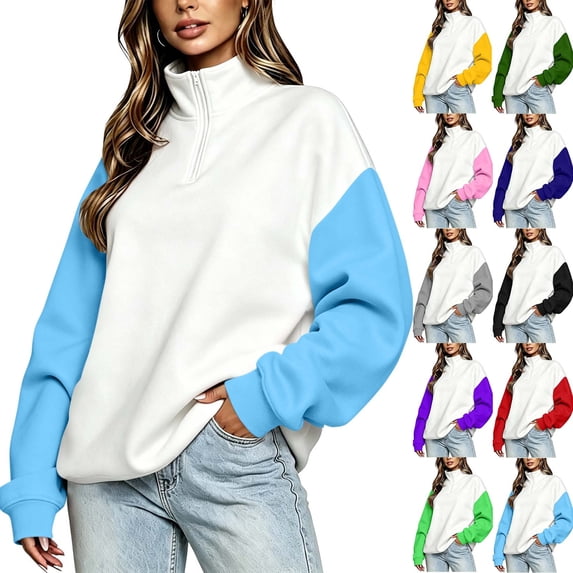 Smsaxvxz Womens Sweatshirts Half Zip Pullover Casual Long Sleeve Lightweight Sweatshirts Tops Fall Fashion Outfits 2026 Light Blue XL