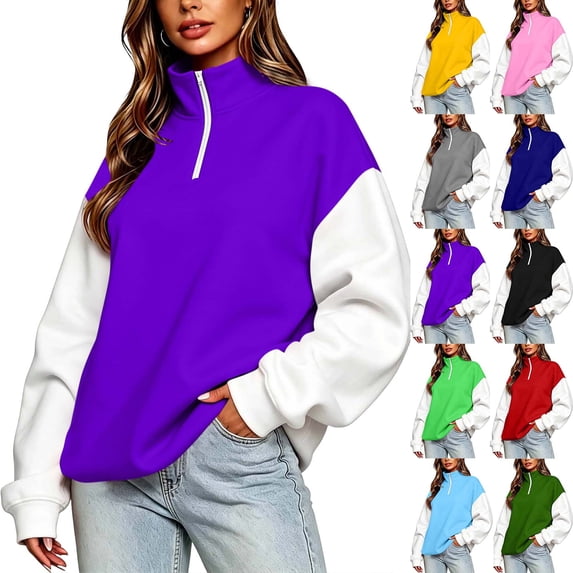 Smsaxvxz Womens Sweatshirts Half Zip Pullover Casual Long Sleeve Lightweight Sweatshirts Tops Fall Fashion Outfits 2026 Purple M