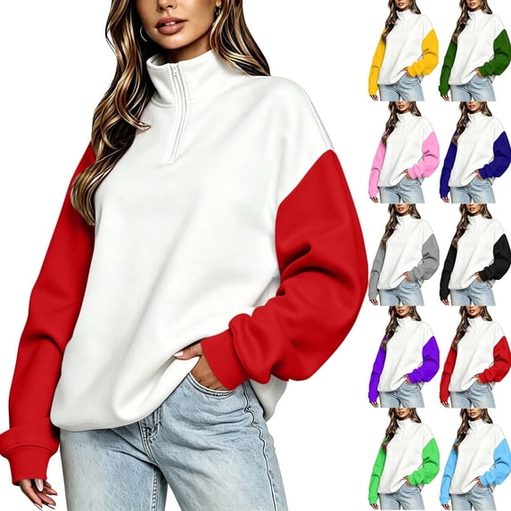 Smsaxvxz Womens Sweatshirts Half Zip Pullover Casual Long Sleeve Lightweight Sweatshirts Tops Fall Fashion Outfits 2026 Red 2XL