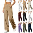 thumbnail image 1 of Smsaxvxz Womens Wide Leg Dress Pants High Waisted Business Casual Trousers with Pockets Khaki 2XL, 1 of 7