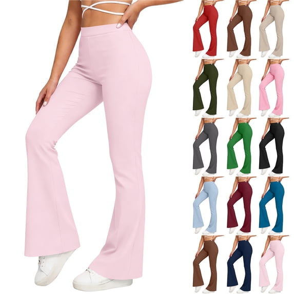 Smsaxvxz Yoga Pants Women High Waist Solid Soft Casual Stretch Flared Bottoms Athletic Running Trousers Pink S