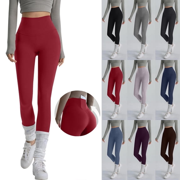 Smsaxvxz Yoga Pants for Women Casual Solid High Waisted Stretchy with Pockets Athletic Running Trousers Red S