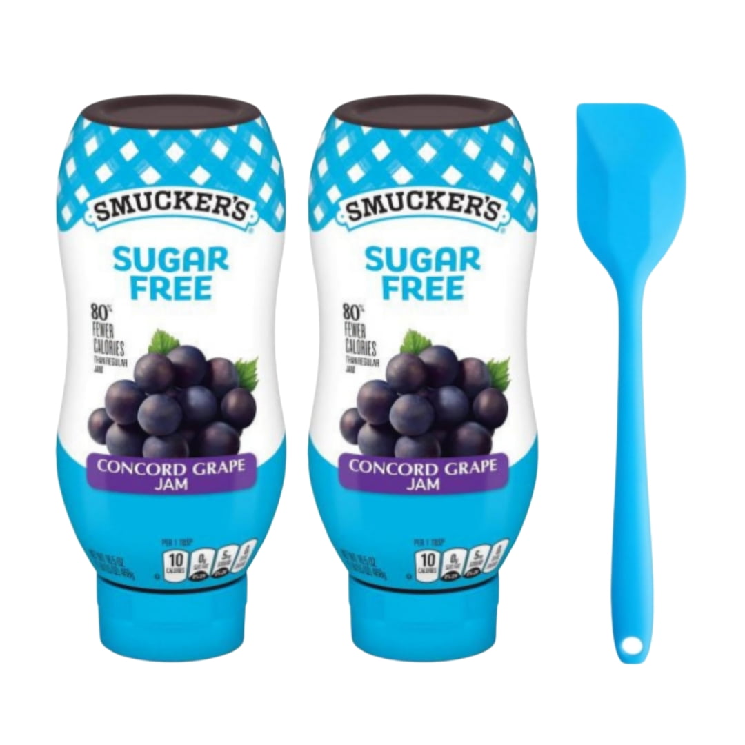 Smucker's 16.5 Ounce Squeeze Sugar Free Grape Each (2 pack) and 8in Silicone Spatula (Color Varies)