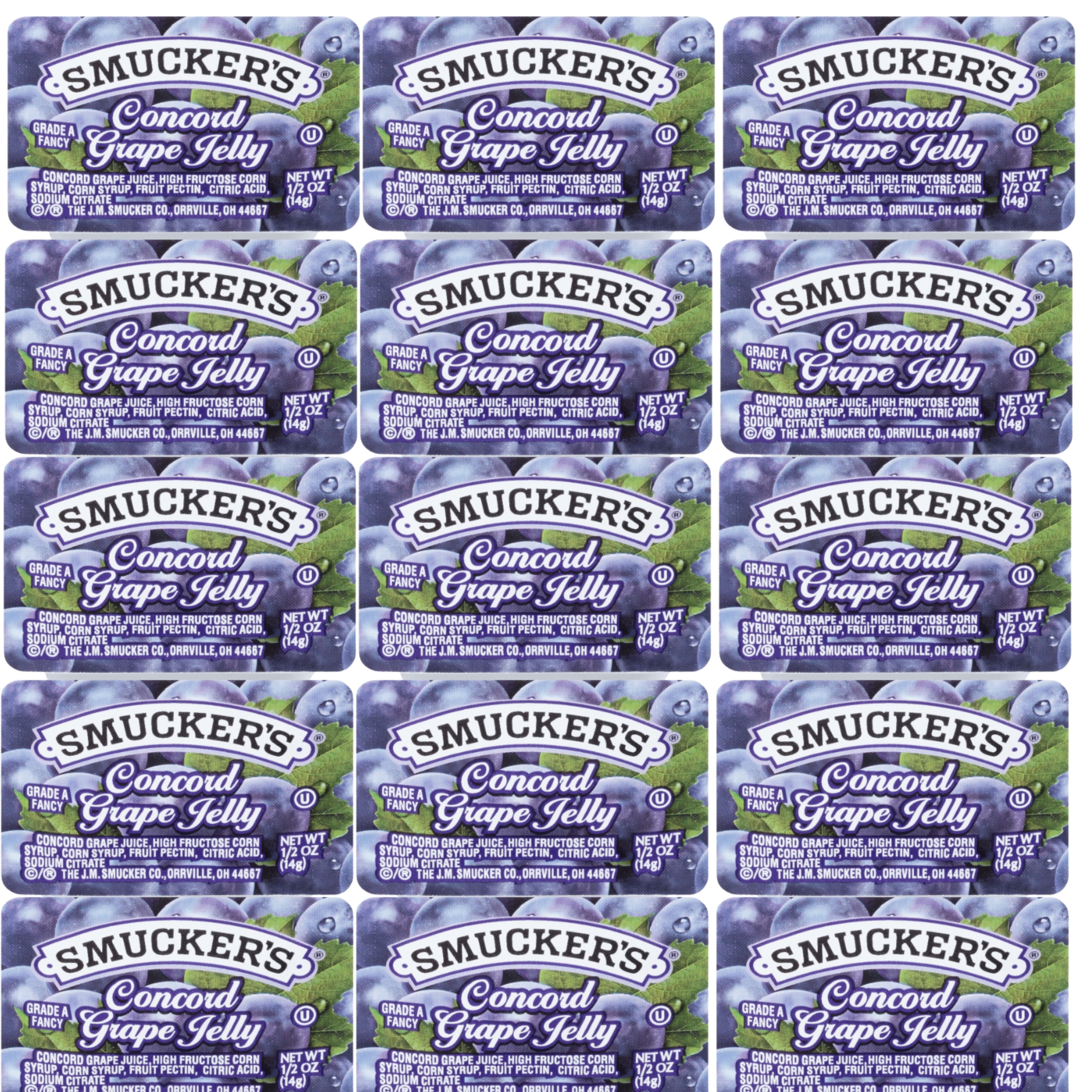Smucker's Concord Grape Jelly 30 Count  0.5 oz Single-Serve Cups, Back to School, Lunchbox Snacks, Portion Control, Shelf-Stable, Breakfast, Travel-Ready Jelly