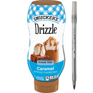 Smuckers Drizzle Sugar Free Caramel Artificially Flavored Syrup with pen
