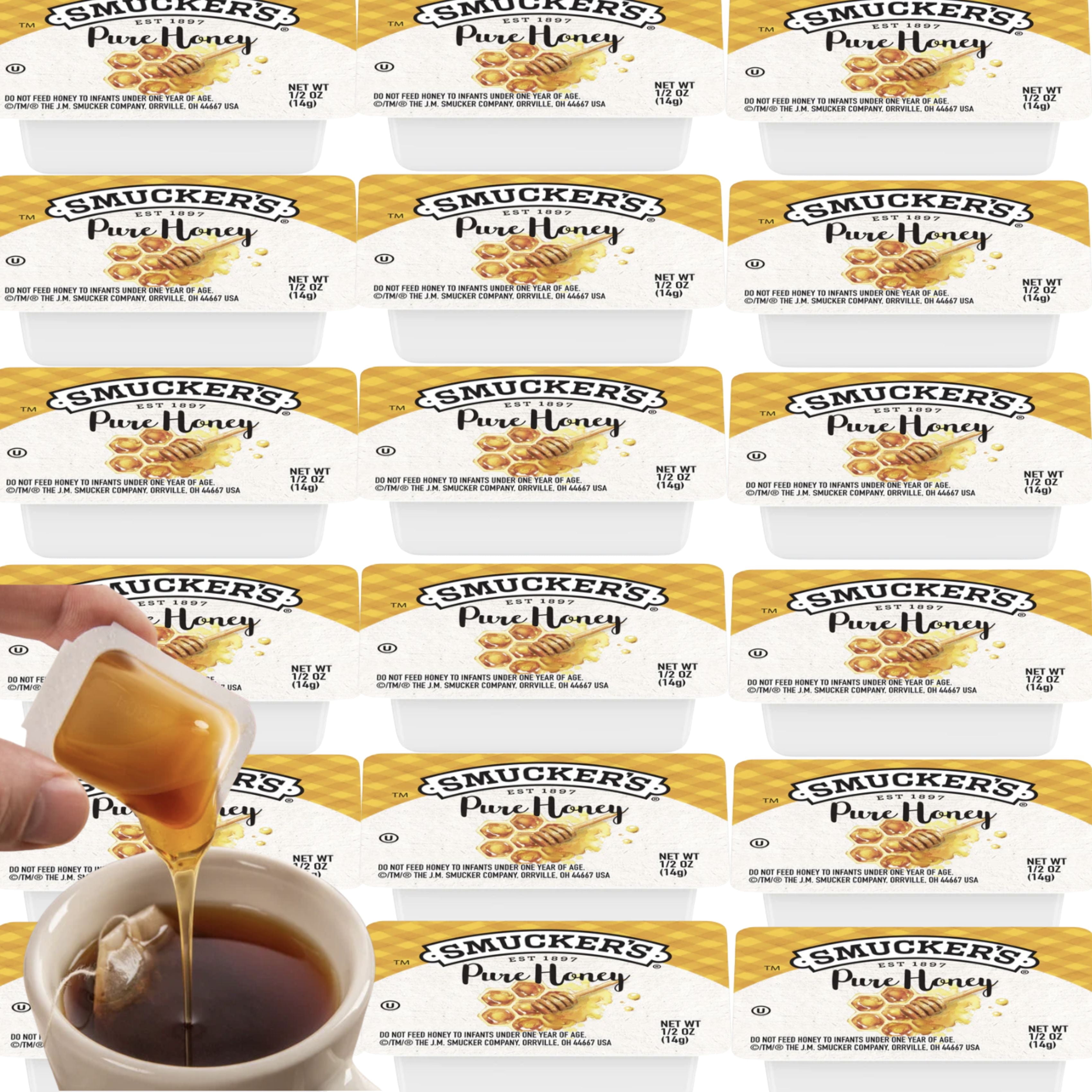 Smucker's Honey Portion Cups – 0.5 oz Individual Packs – Bulk 50 Count – Pure Natural Honey for Tea, Coffee, Snacks, Breakfast, Food Service & Travel