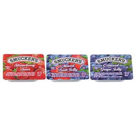 Smucker's Jam Assortment, Single Serving Packs, 0.5 Ounce, 200 Per Carton
