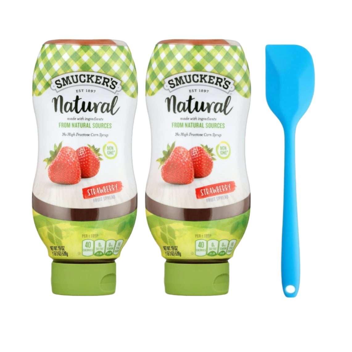 Smucker's Natural Strawberry Fruit Spread, 19-Ounce (2 pack) and 8in Silicone Spatula (Color Varies)