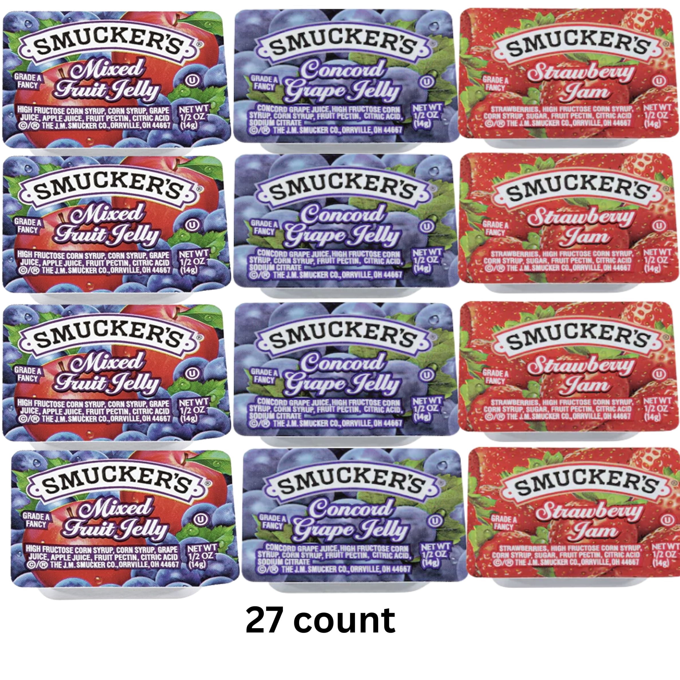 Smucker's Strawberry Jam, Mixed Fruit & Concord Grape Jelly Assortment, 27 ct - Back to School