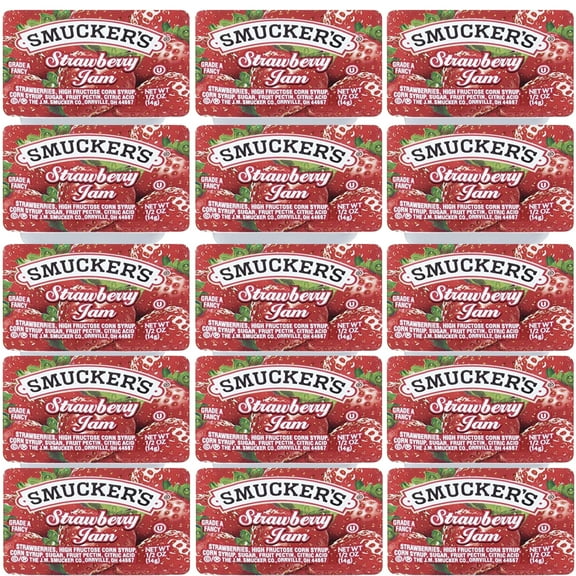 Smucker's Strawberry Jelly, 30 Count, 1/2 oz Cups  Back to School, Lunchbox Snacks, Kids Favorite, Single-Serve, Portion Control, Breakfast, Shelf-Stable, No Refrigeration