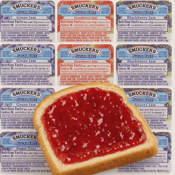 Smuckers Sugar Free Jam Variety Pack  20 Single-Serve Portions (Grape, Strawberry & Blackberry)  Low Calorie, Portion Control, On-the-Go