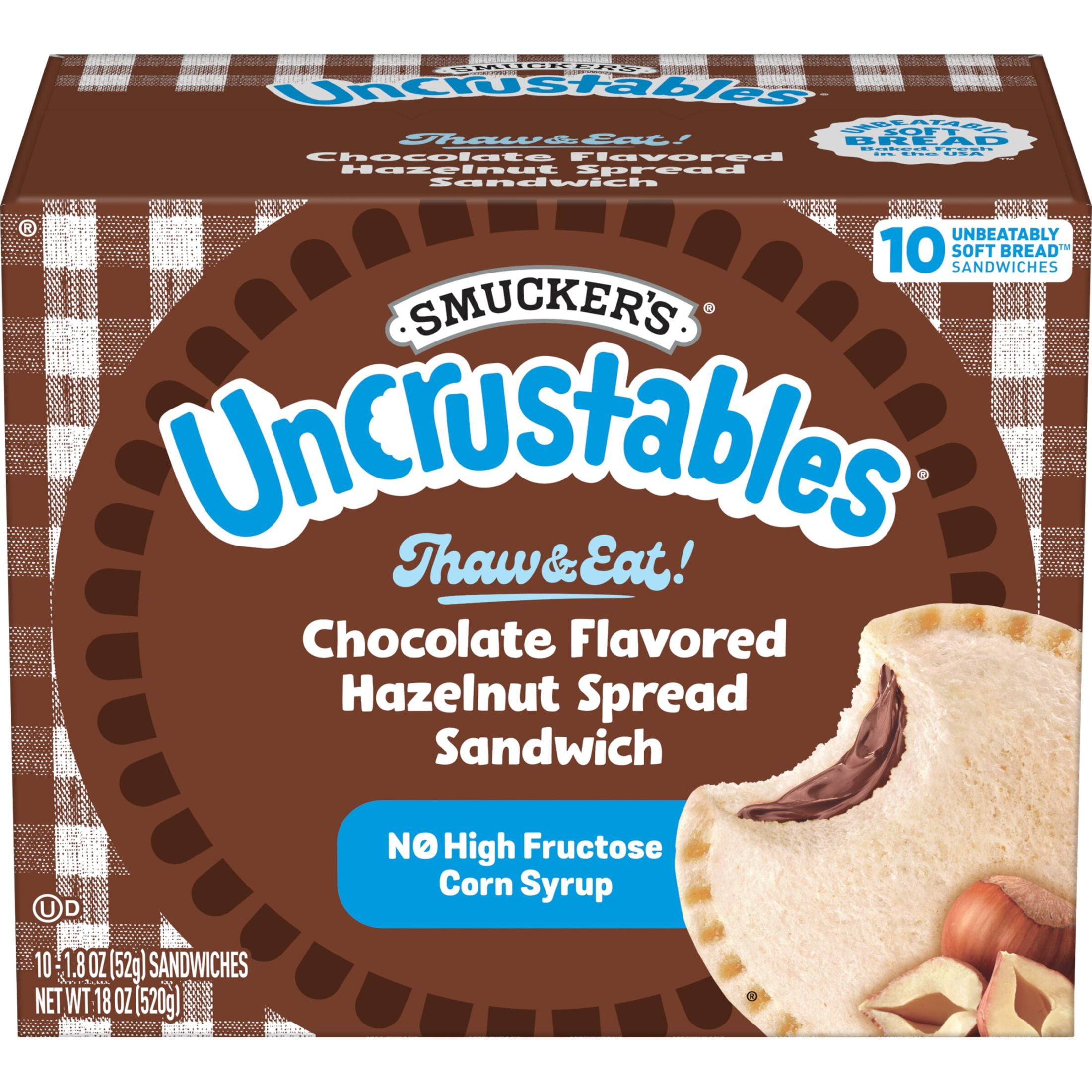 SMUCKER'S Smuckers Uncrustables Chocolate Flavored Hazelnut Spread Sandwiches, 10 Count, 1.8 oz Each, Frozen