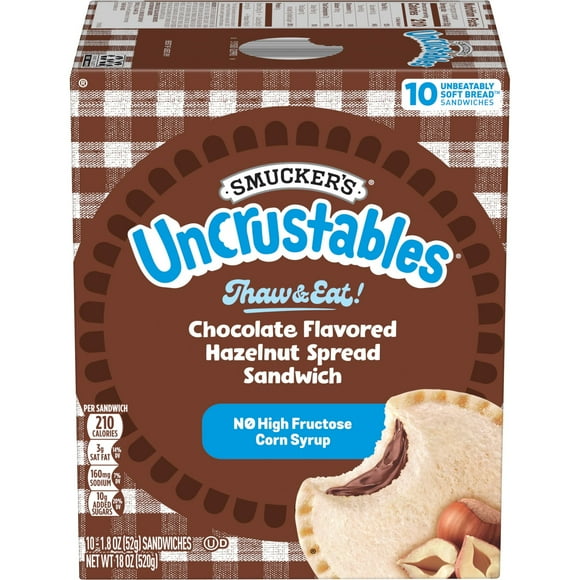 Smuckers Uncrustables Chocolate Flavored Hazelnut Spread Sandwiches, 10 Count, 1.8 oz Each, Frozen