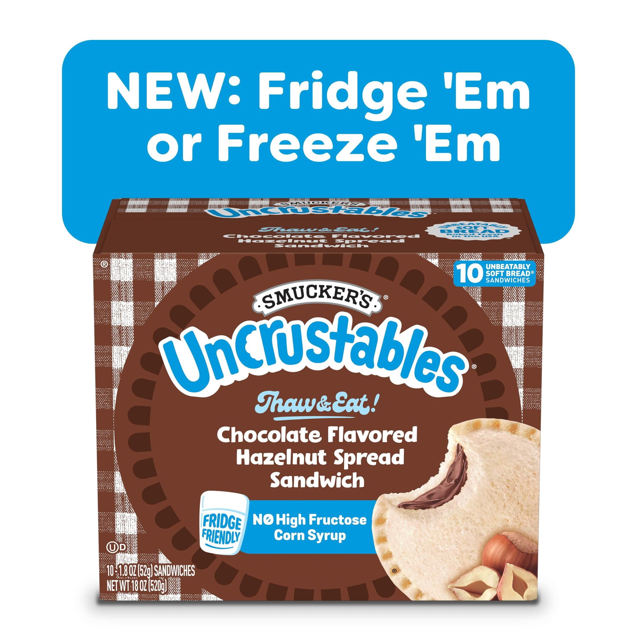 Smucker’s Uncrustables Chocolate Flavored Hazelnut Spread Sandwiches, 10 Count, 1.8 oz Each, Frozen