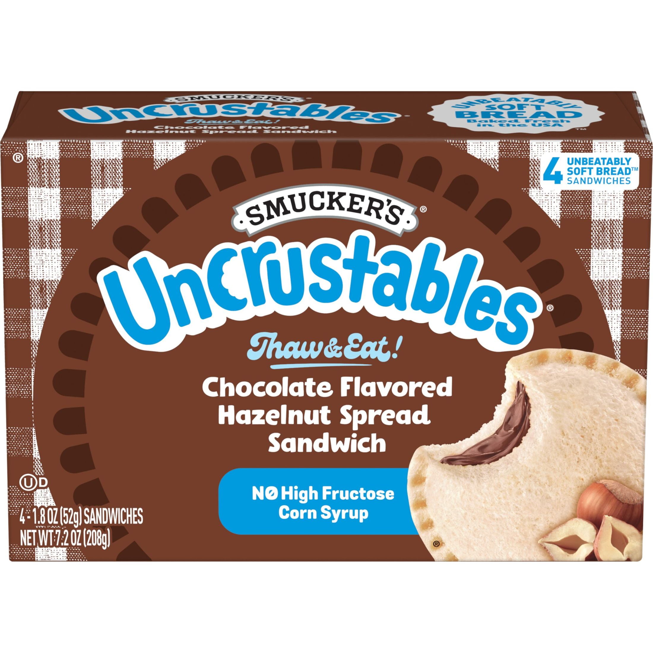 Smuckers Uncrustables Chocolate Flavored Hazelnut Spread Sandwiches, 4 Count, 1.8 oz Each, Frozen