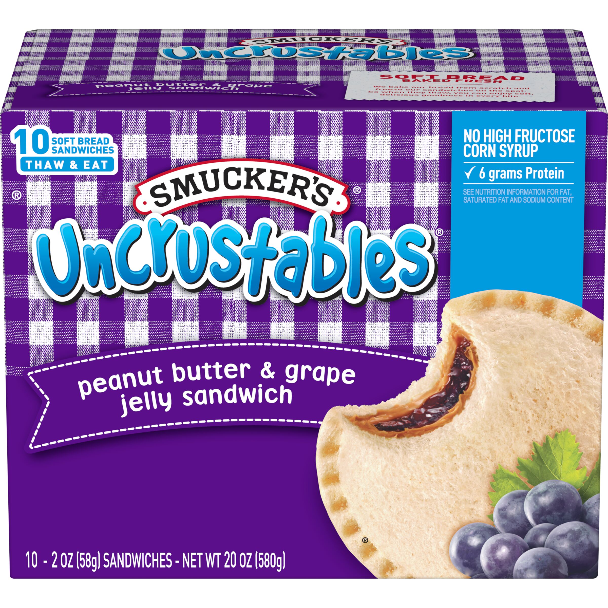 Smucker's Uncrustables Peanut Butter & Grape Jelly Sandwich, 20 oz, 10 Count (Frozen) - image 1 of 7