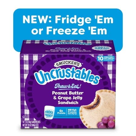 Smucker’s Uncrustables Peanut Butter & Grape Jelly Sandwiches, 10 Count, 2 oz Each, Frozen