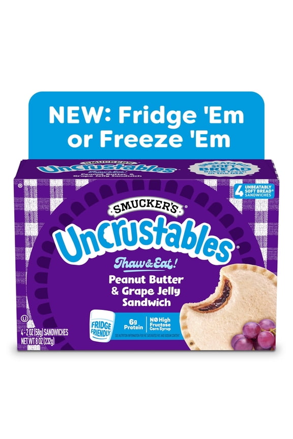 Smuckers Uncrustables Peanut Butter & Grape Jelly Sandwiches, 4 Count, 2 oz Each, Frozen