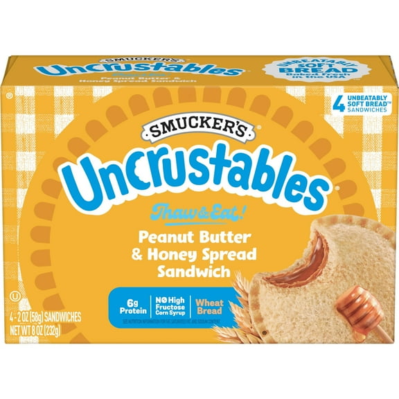 Smuckers Uncrustables Peanut Butter & Honey Spread Sandwiches, 4 Count, 2 Oz. Each, Frozen