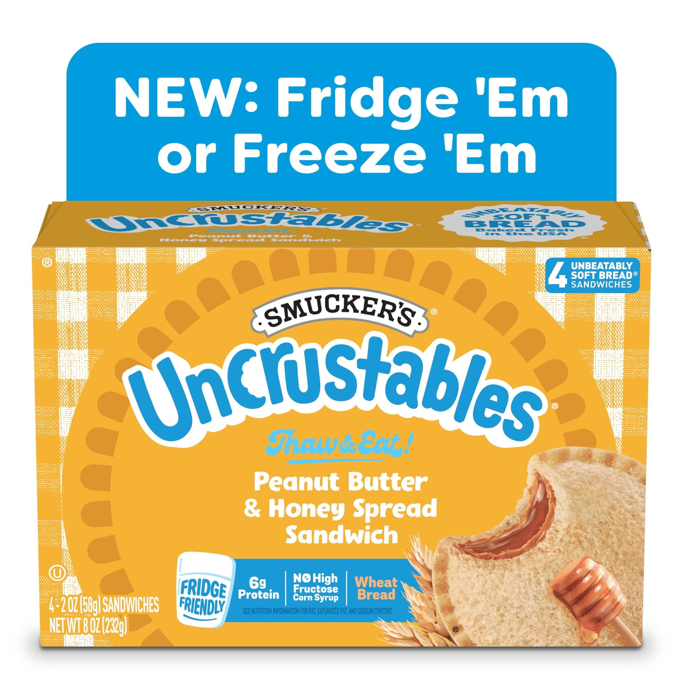 Smucker’s Uncrustables Peanut Butter & Honey Spread Sandwiches, 4 Count, 2 oz Each, Frozen