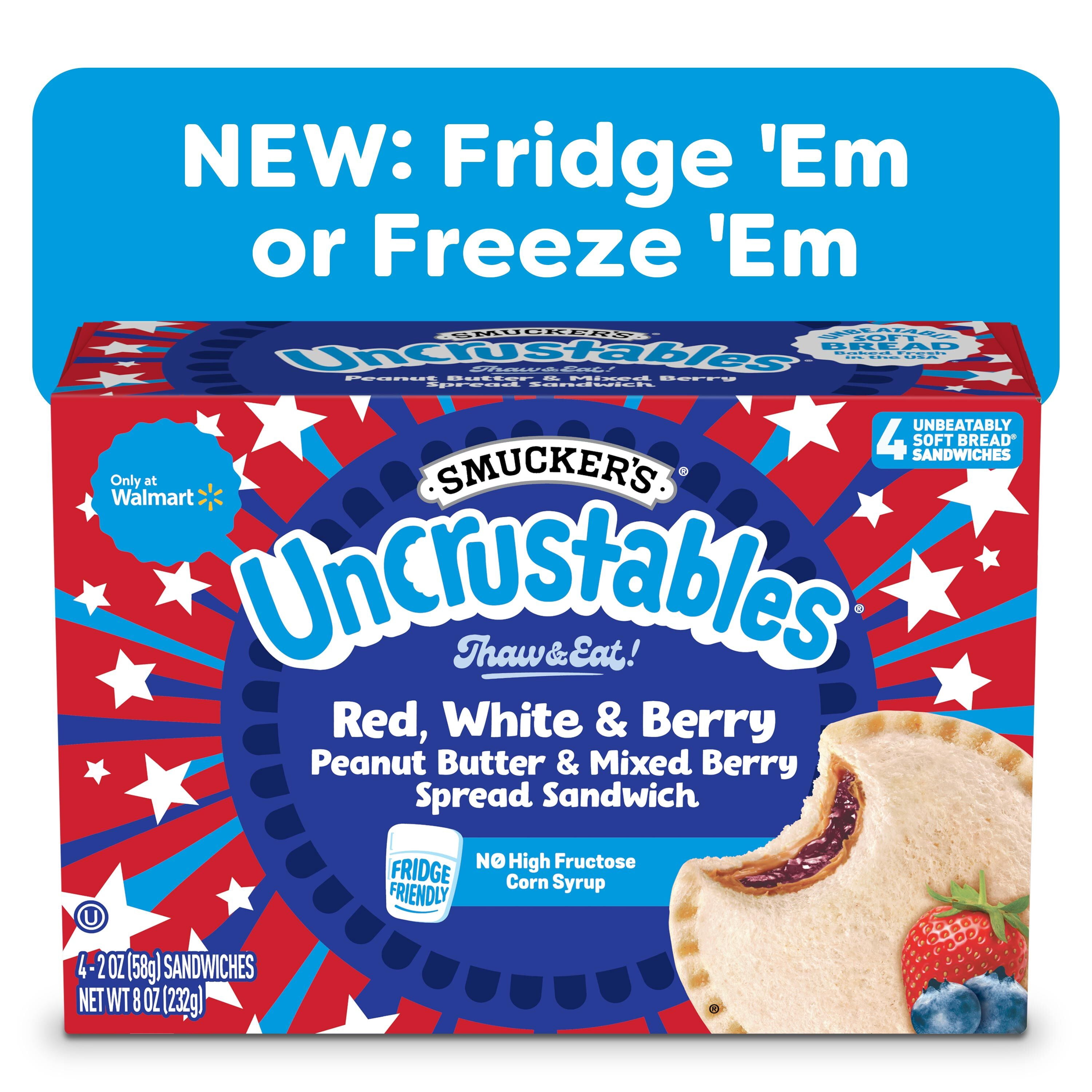 Smucker’s Uncrustables Peanut Butter & Mixed Berry Spread Sandwiches, 2 oz, 4 Count (Frozen)
