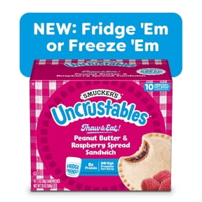 Smuckers Uncrustables Peanut Butter & Raspberry Spread Sandwiches, 10 Count, 2 oz Each, Frozen
