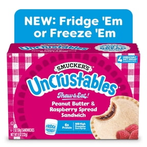 Smuckers Uncrustables Peanut Butter & Raspberry Spread Sandwiches, 4 Count, 2 oz Each, Frozen