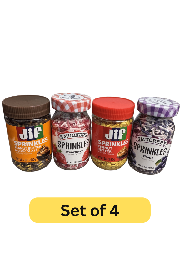 Smuckers and Jif Sprinkles Set of 4 - Peanut Butter, Strawberry, Grape, Peanut Butter/Chocolate - Toppings for Cupcakes, Cookies, Ice Cream