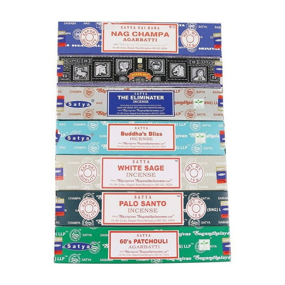 Smudge Set 7 Packs Satya Nag Champa Incense Stick Packs - Hand Rolled & Non-Toxic - Total 105 Sticks
