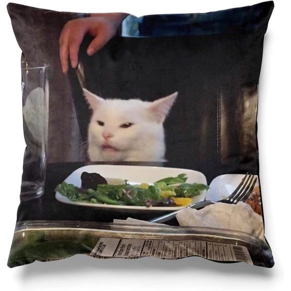 Smudge The Cat, Table Cat, Salad Cat, Funny Meme Square Throw Pillow Case Cushion Cover Pillowcase 18'''' x 18'''' (45cm x 45cm)