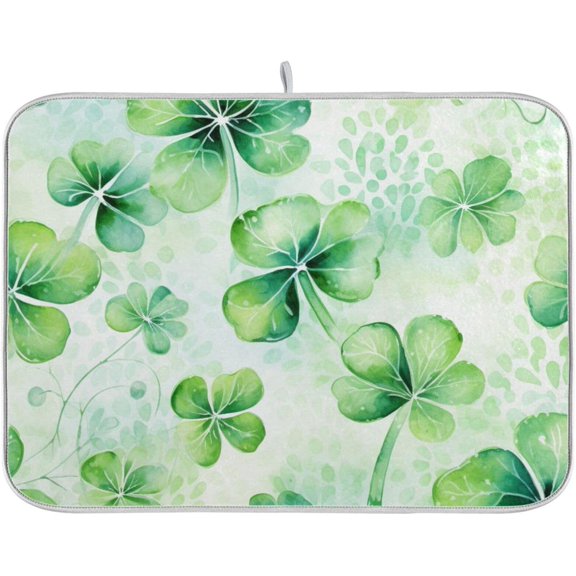 Smudged Four Leaf Clover Dish Drying Mat for Kitchen Counter Absorbent Reversible Mats Kitchen Accessories-16x18in