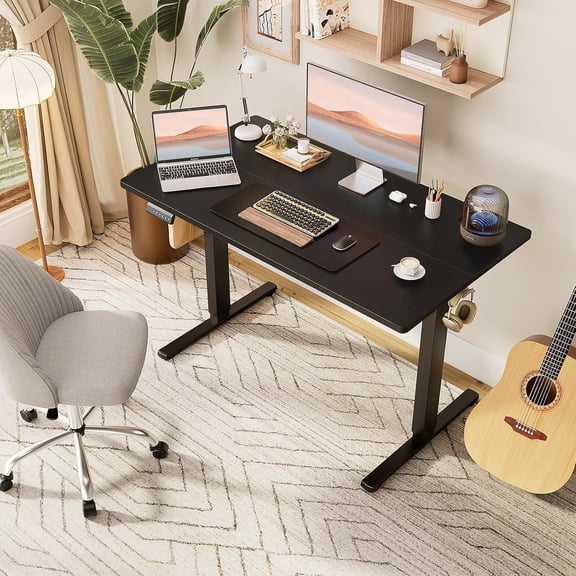 Smug Adjustable Height Standing Desk 40 Inch Electric Sit Stand Up Down Computer Table Ergonomic Rising Modern Lift Motorized Gaming Desktop Workstation for Work Home Office, Black