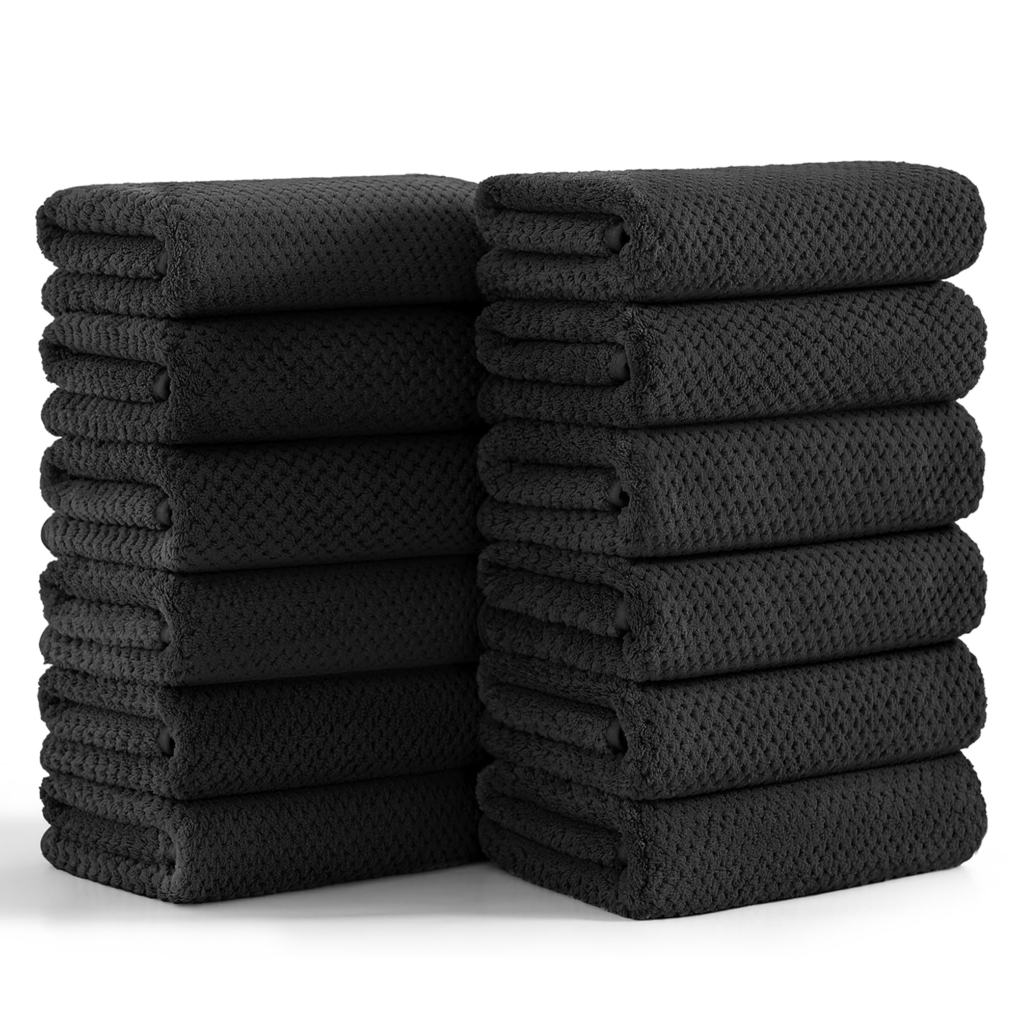 Smuge 12 Pack Hand Towels Set, 16 x 31 in Ultra Soft Microfiber Quick Dry Hand Shower Towels for Bathroom-Black