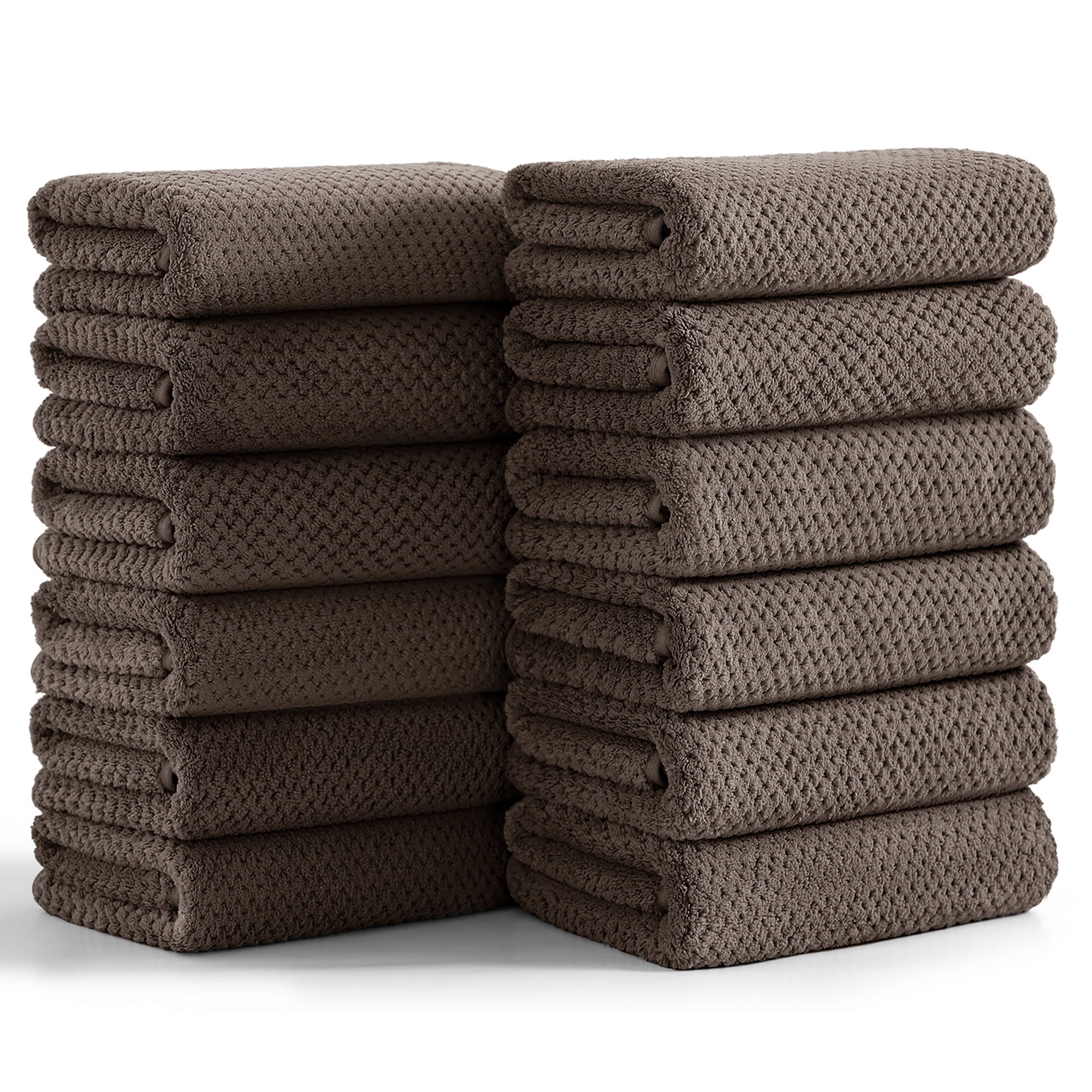 Smuge 12 Pack Hand Towels Set, 16 x 31 in Ultra Soft Microfiber Quick Dry Hand Shower Towels for Bathroom-Dark Brown