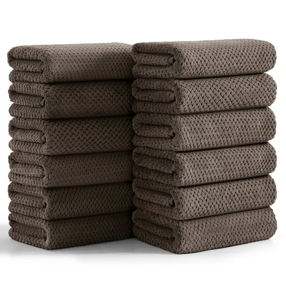 Smuge 12 Pack Hand Towels Set, 16 x 31 in Ultra Soft Microfiber Quick Dry Hand Shower Towels for Bathroom-Dark Brown