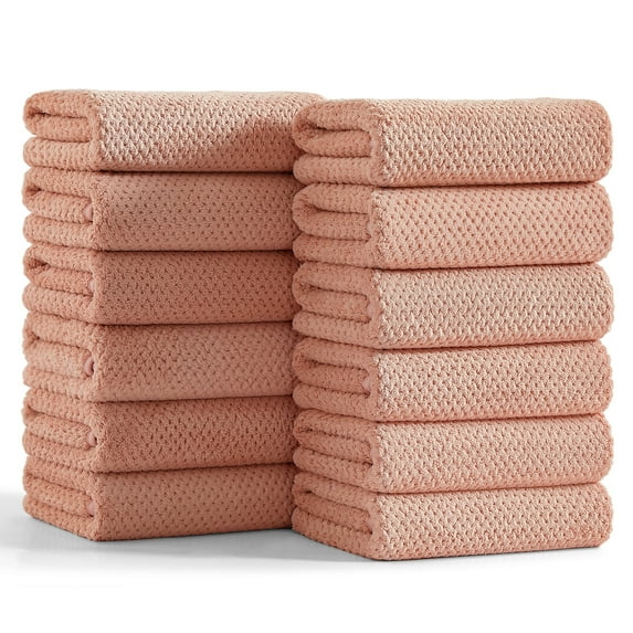 Smuge 12 Pack Hand Towels Set, 16 x 31 in Ultra Soft Microfiber Quick Dry Hand Shower Towels for Bathroom-Dark Orange