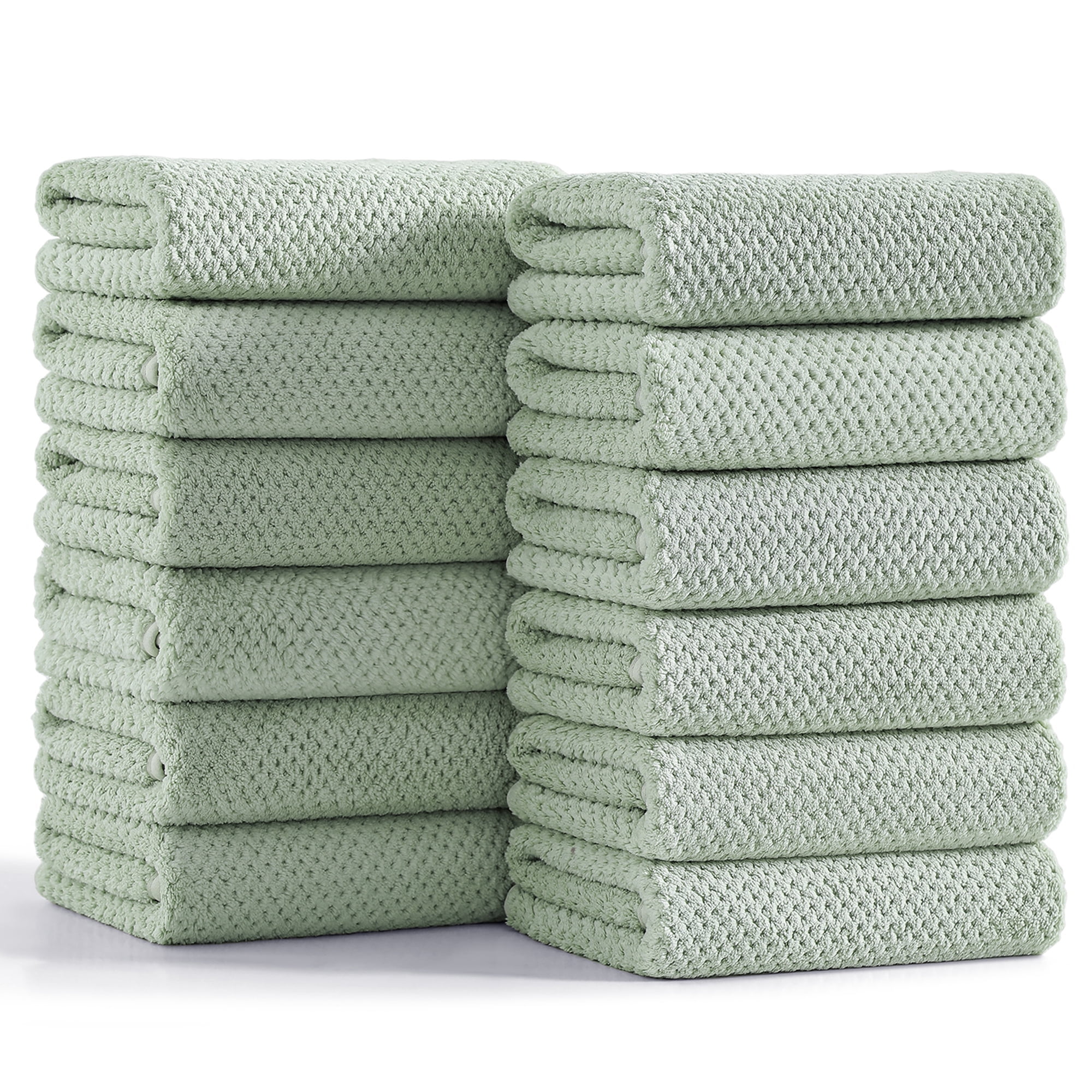 Smuge 12 Pack Hand Towels Set, 16 x 31 in Ultra Soft Microfiber Quick Dry Hand Shower Towels for Bathroom-Light Green