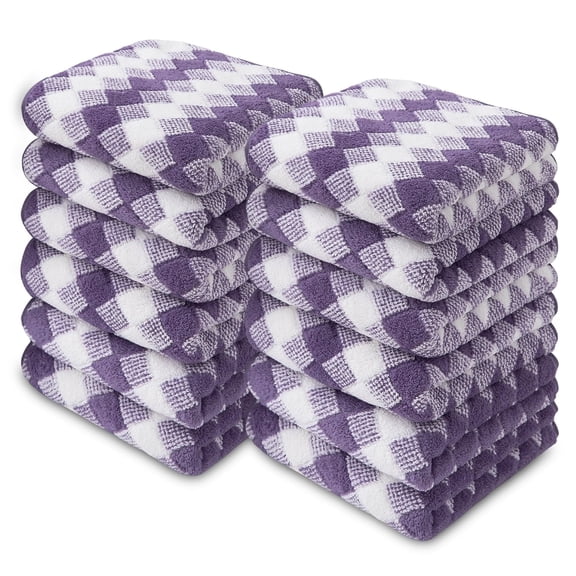 Smuge 12 Pack Washcloths, 13"x13" Quick Dry Hand Face Towels Cloth Soft Microfiber Drying Kitchen Dish Towels (Dark Purple)