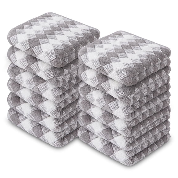 Smuge 12 Pack Washcloths, 13"x13" Quick Dry Hand Face Towels Cloth Soft Microfiber Drying Kitchen Dish Towels (Light Gray)