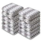 Smuge 12 Pack Washcloths, 13"x13" Quick Dry Hand Face Towels Cloth Soft Microfiber Drying Kitchen Dish Towels (Light Gray)