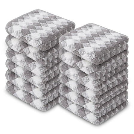Smuge 12 Pack Washcloths, 13"x13" Quick Dry Hand Face Towels Cloth Soft Microfiber Drying Kitchen Dish Towels (Light Gray)