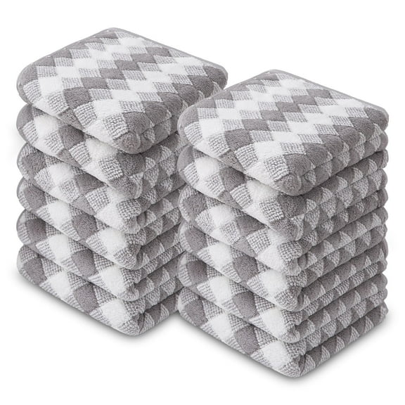 Smuge 12 Pack Washcloths, 13"x13" Quick Dry Hand Face Towels Cloth Soft Microfiber Drying Kitchen Dish Towels (Light Gray)