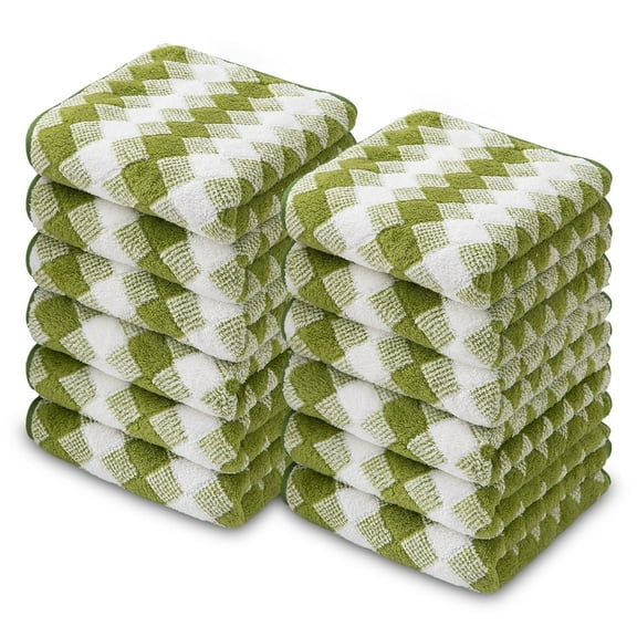 Smuge 12 Pack Washcloths, 13"x13" Quick Dry Hand Face Towels Cloth Soft Microfiber Drying Kitchen Dish Towels (Olive)